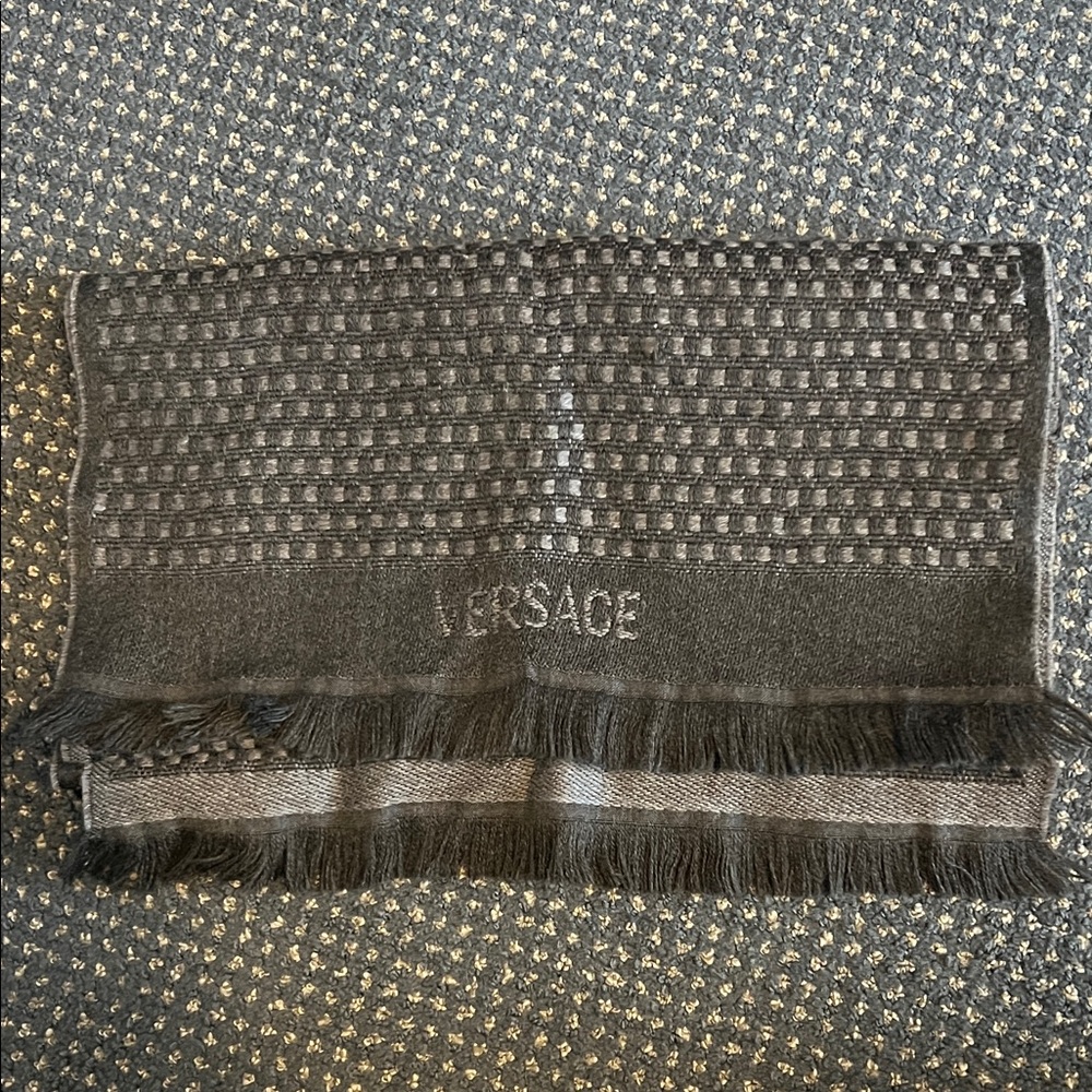 Versace Charcoal and Slate Checkered Scarf